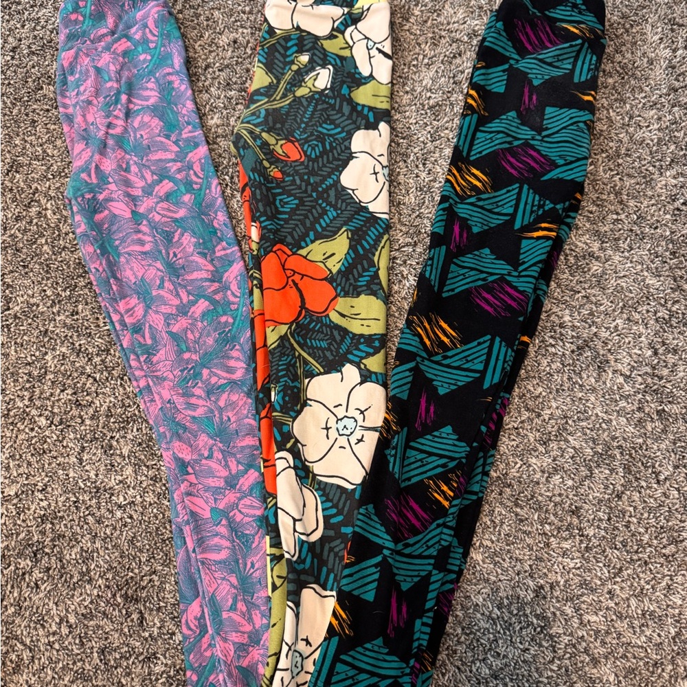 LuLaRoe Kids Leggings - Pink, Green, Black Patterns
